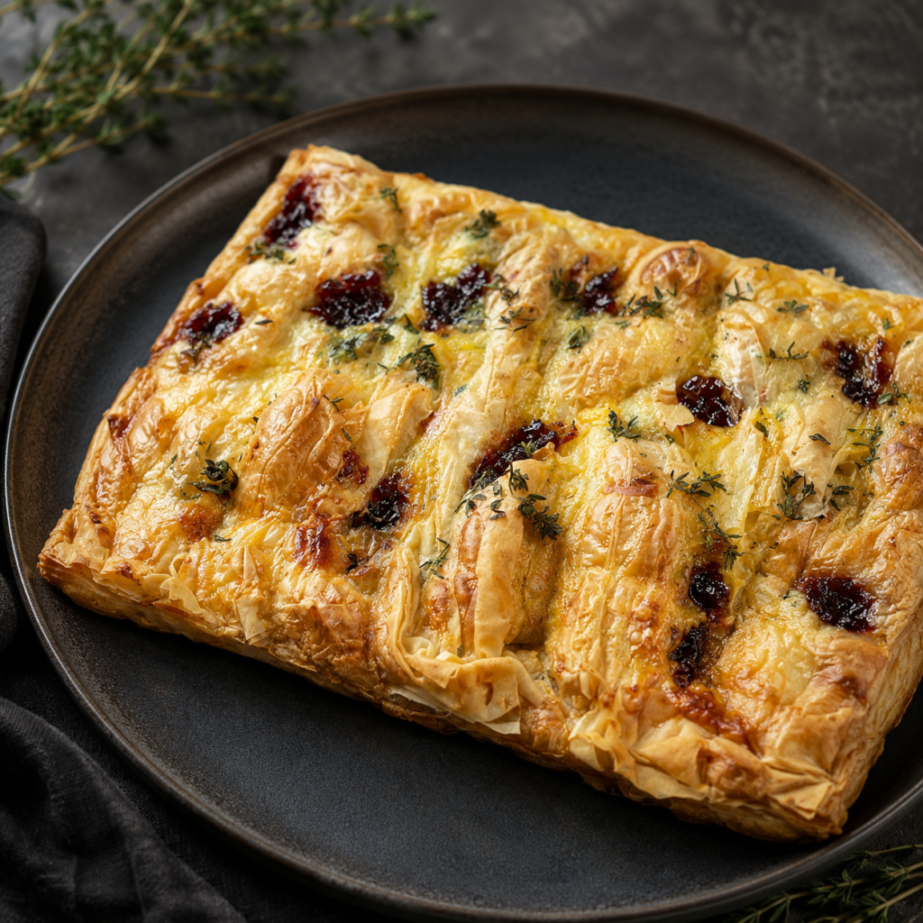 brie and cranberry crinkle filo pastry pie golden