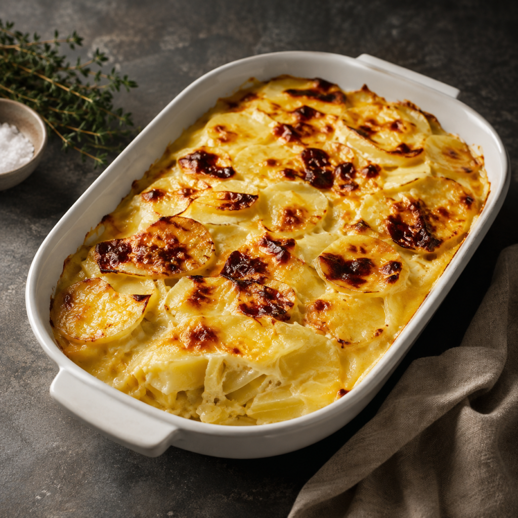 brie thyme and bacon dauphinoise potato bake