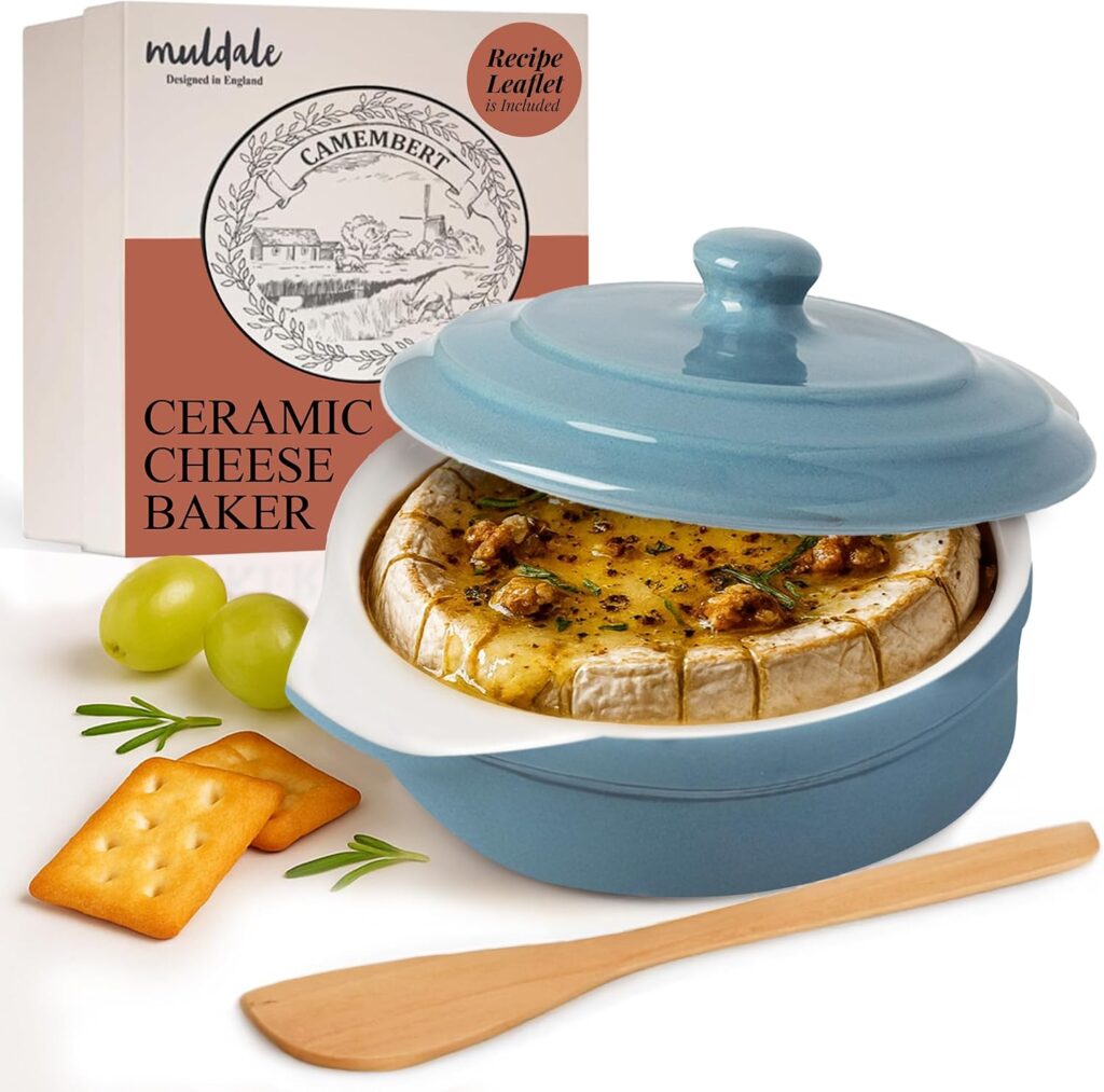 ceramic camembert baker with lid and wooden spreader