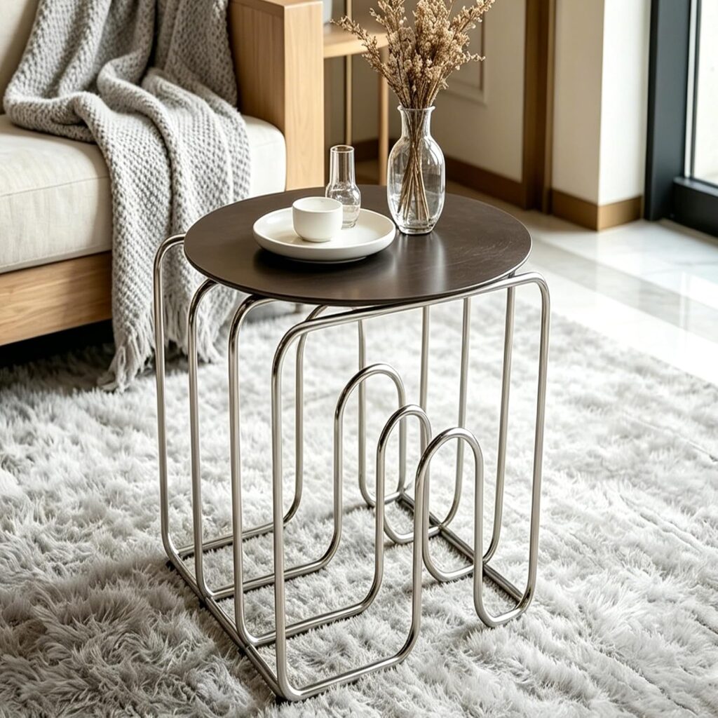 Chrome side table with magazine rack round minimalist nightstand with storage