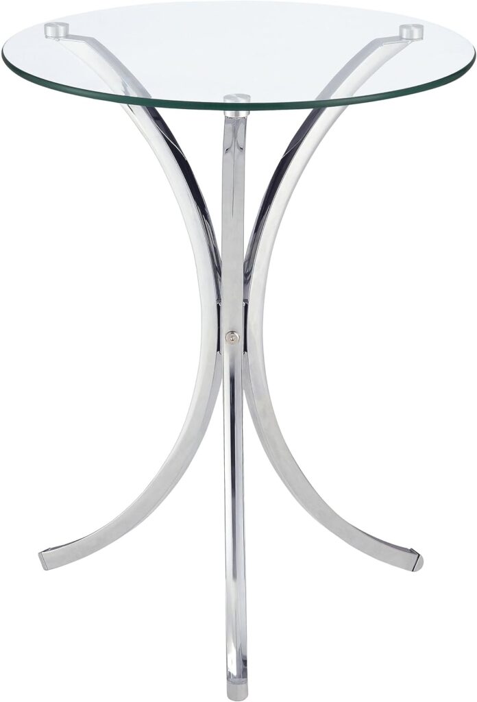 Coaster Eloise glass top contemporary side table with curved chrome frame