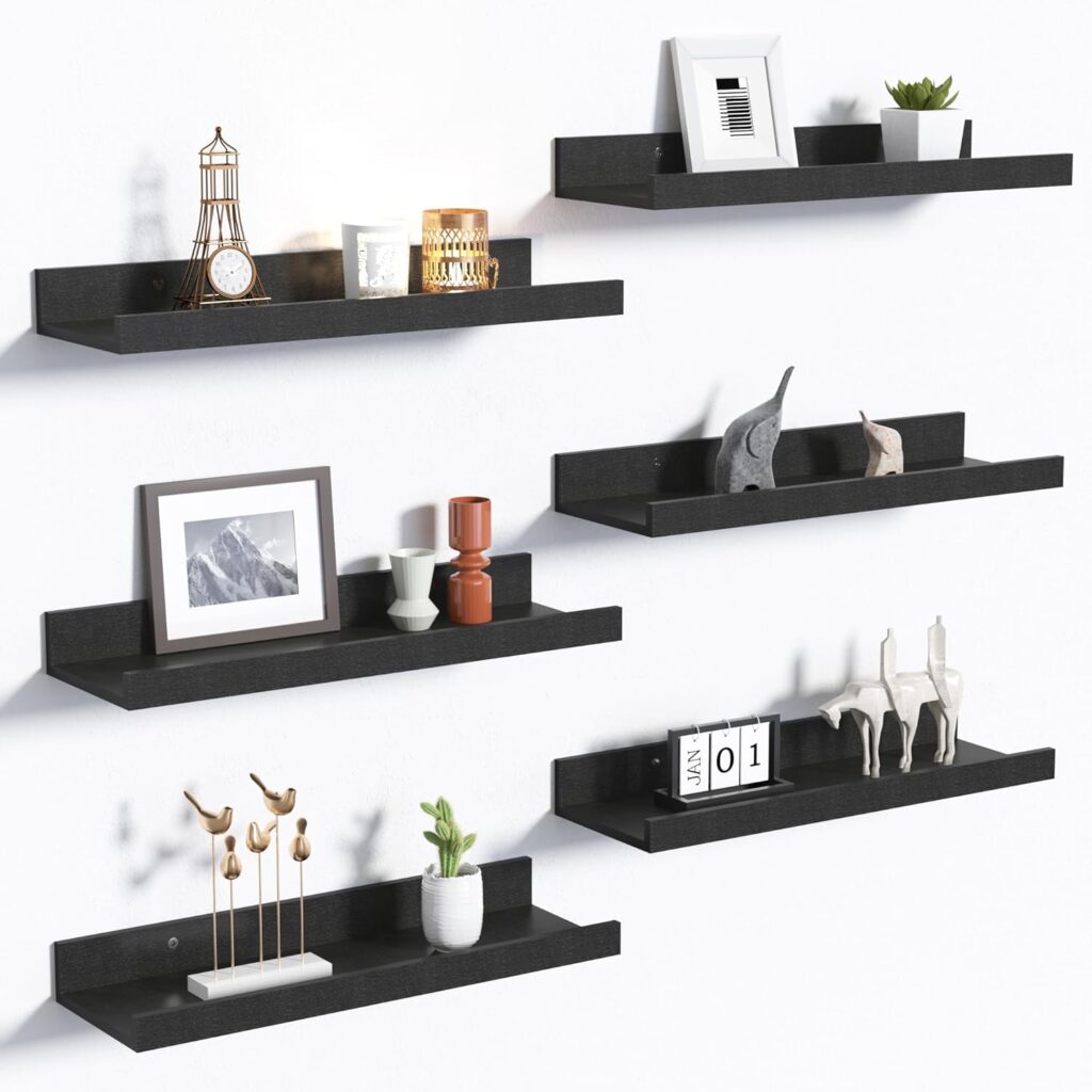 Upsimples set of 6 black floating shelves for staircase storage and decor