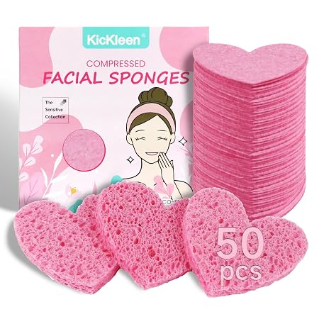 50-count compressed heart shape facial sponges pink natural cellulose for ASMR spa