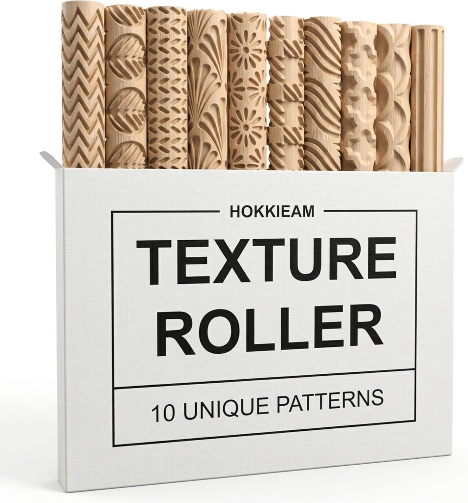 HOKKIEAM 10-piece clay texture rollers for patterned surface on polymer and air dry clay