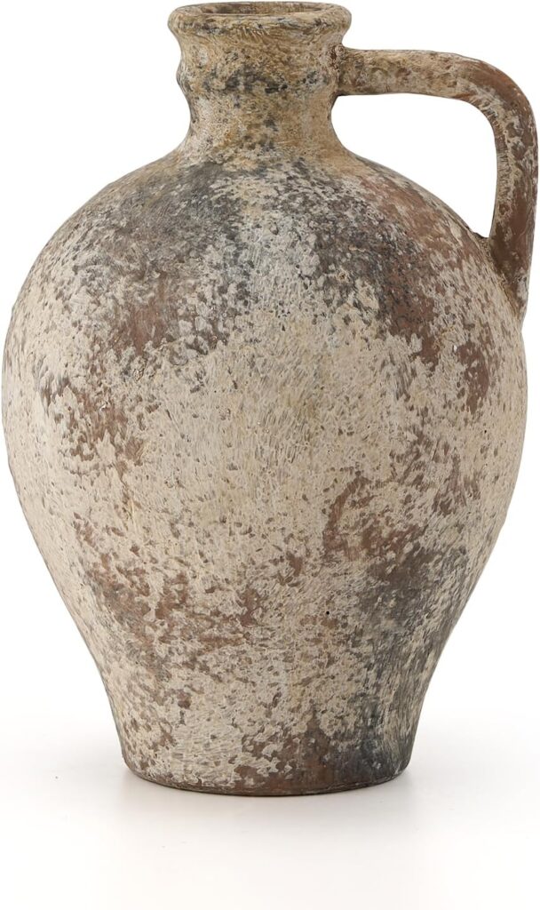 LUKA ceramic rustic terracotta vase with handle for staircase floating shelf