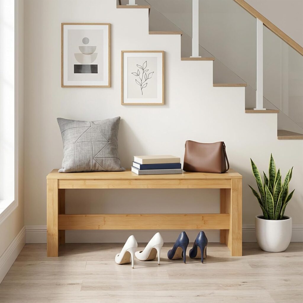 MAHANCRIS bamboo dining bench for under-stair cozy nook seating