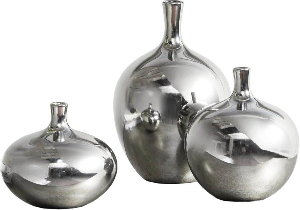 Madison Park Signature Ansen silver metallic ceramic vase set of 3 for chrome home decor