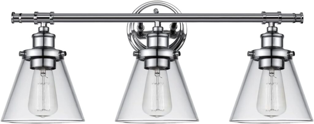 Globe Electric Parker 3-light vanity light in polished chrome with clear glass shades