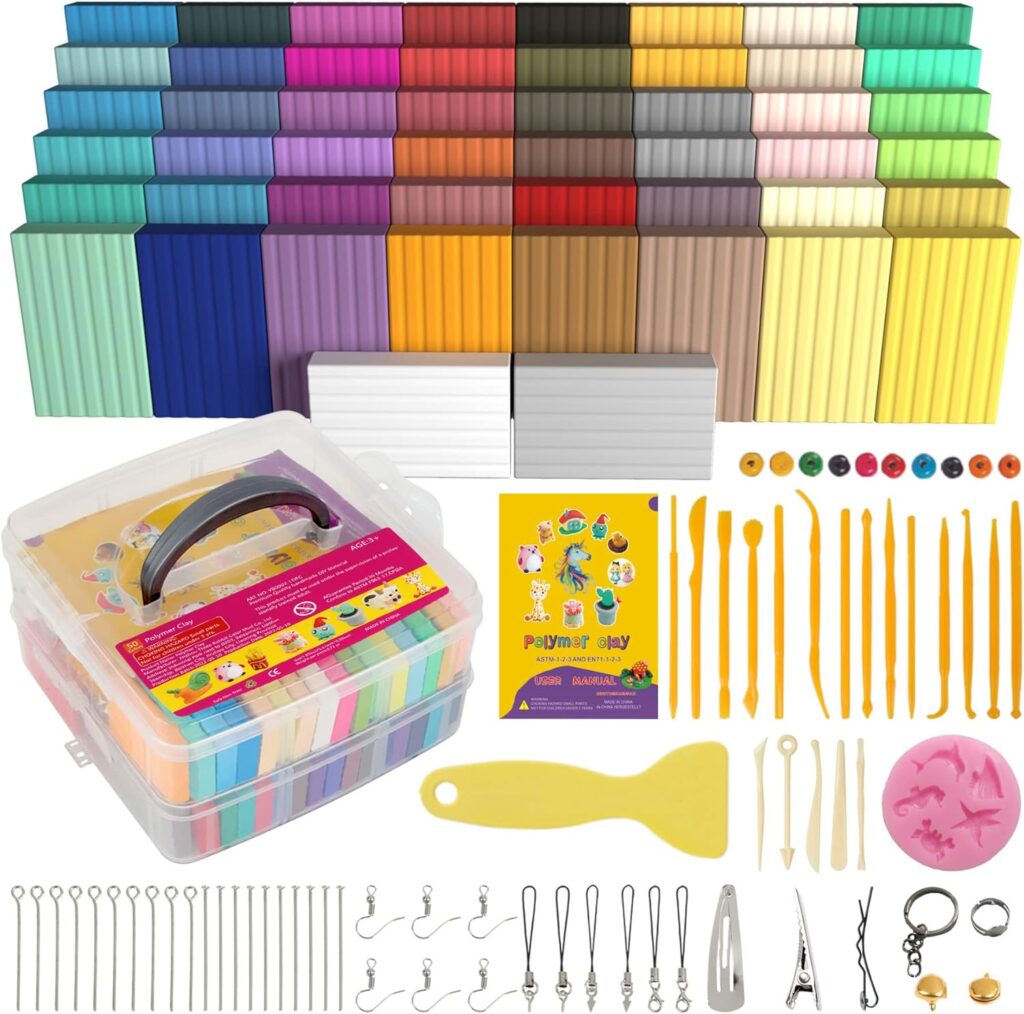 Polymer clay kit 50 colors with 20 sculpting tools and storage box for beginners