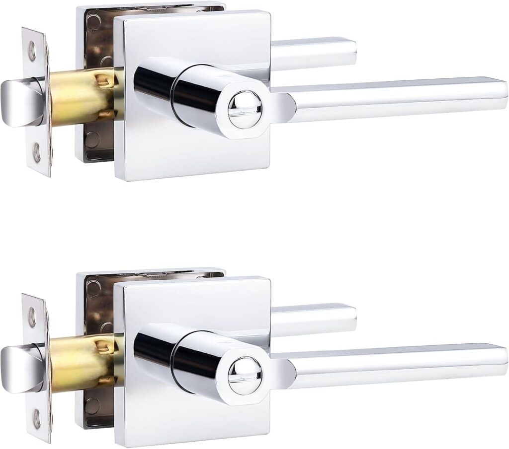 Probrico 2-pack square interior privacy door handles in chrome heavy duty lever style