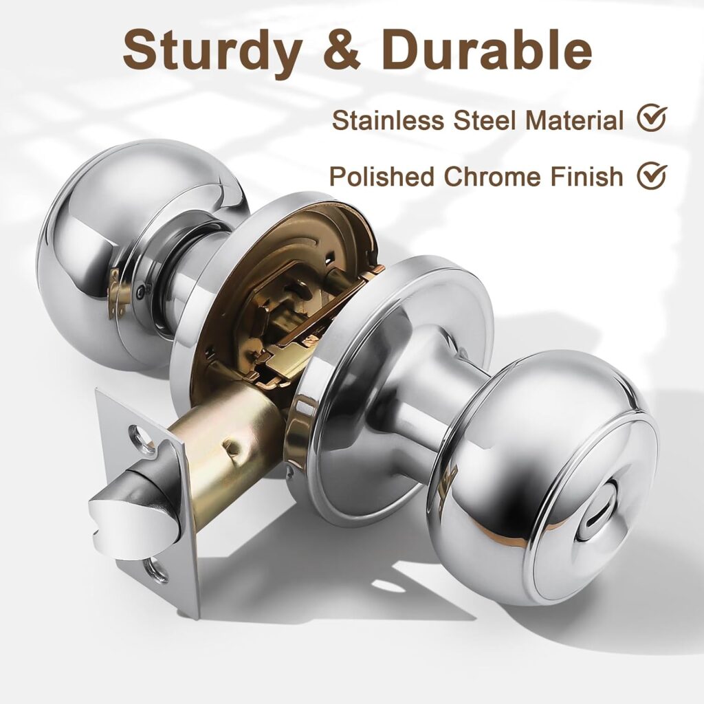 Probrico polished chrome privacy door knobs with lock 10-pack for bedroom and bathroom