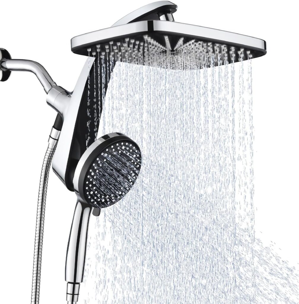 Rain shower head with handheld in chrome 9 spray modes magnetic docking 59 inch hose