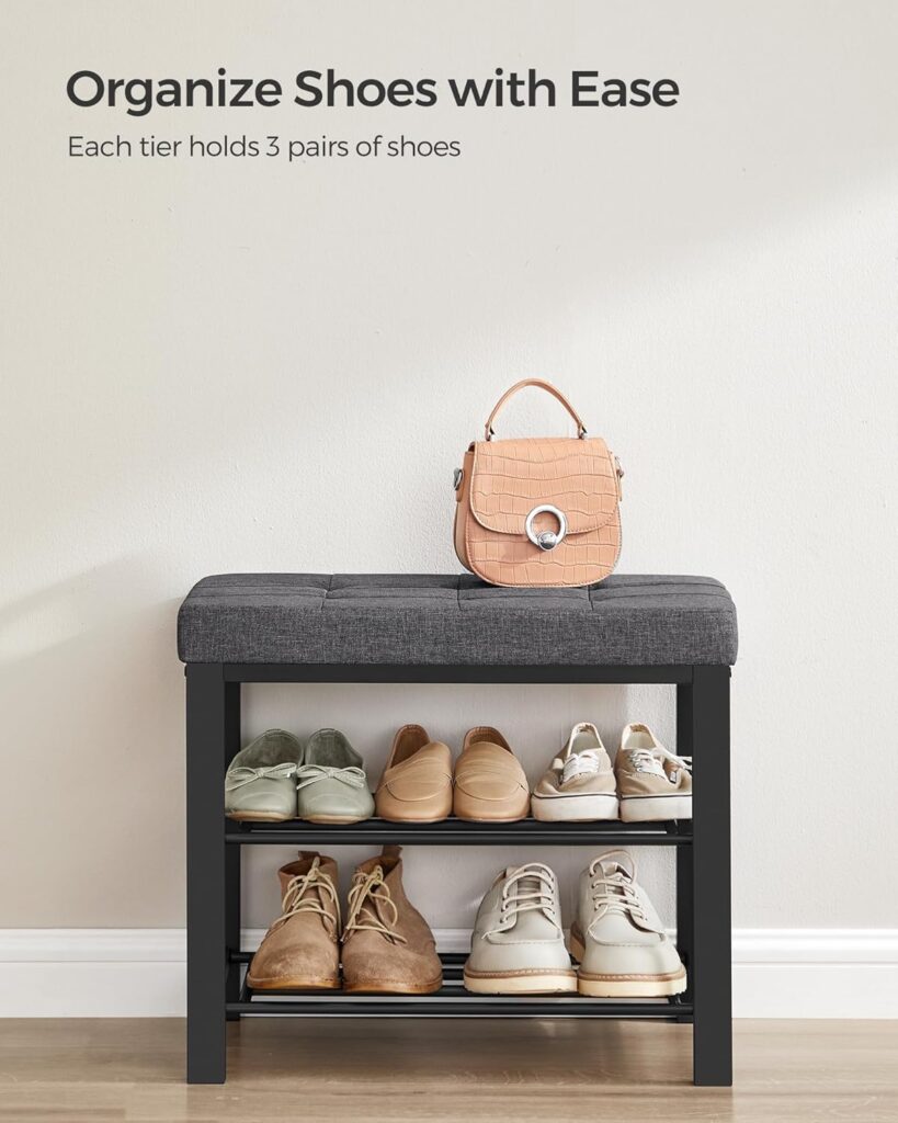 SONGMICS storage bench with cushion dark gray for under-stair nook