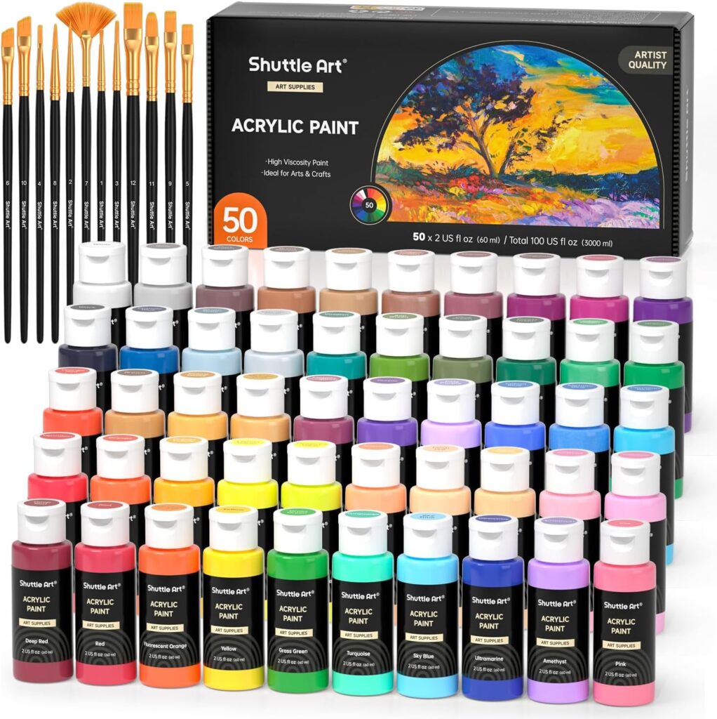 Shuttle Art 50 colors acrylic paint set 2oz bottles waterproof for clay crafts