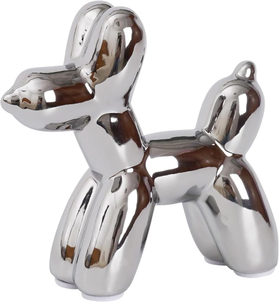 Silver balloon dog ceramic statue handmade figurine for modern chrome home decor
