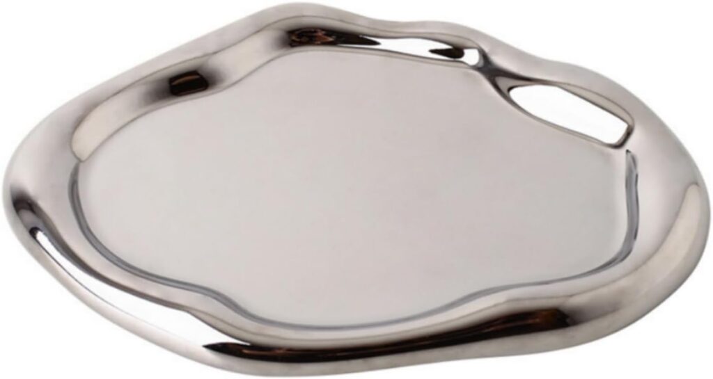 CHENDECOR ceramic silver tray for jewelry and makeup irregular shape vanity organizer
