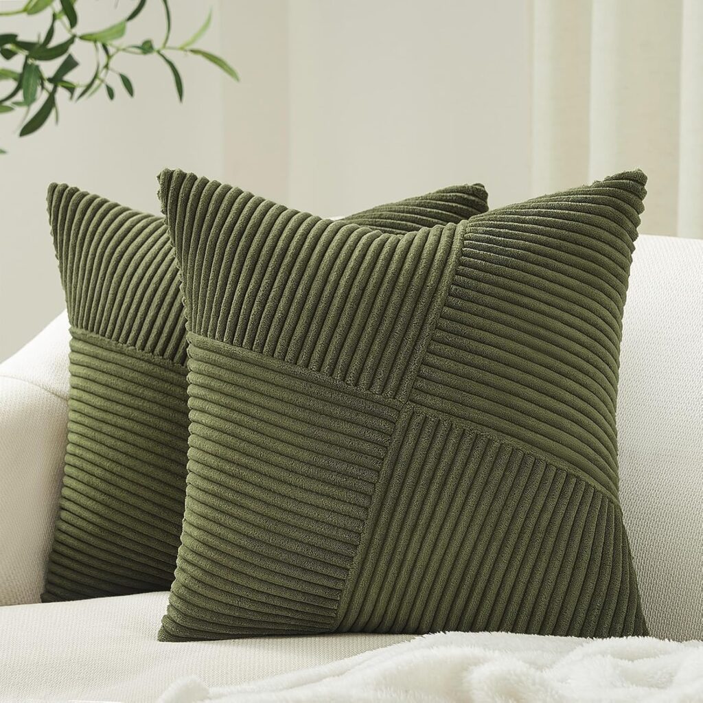 Topfinel olive green corduroy decorative throw pillow covers for cozy nook