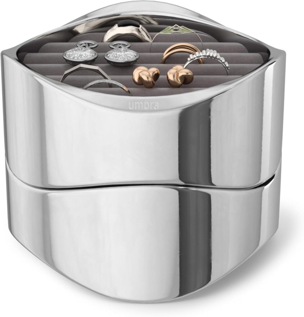 Umbra Wavy 2-tier ring holder jewelry organizer in chrome for dresser or vanity