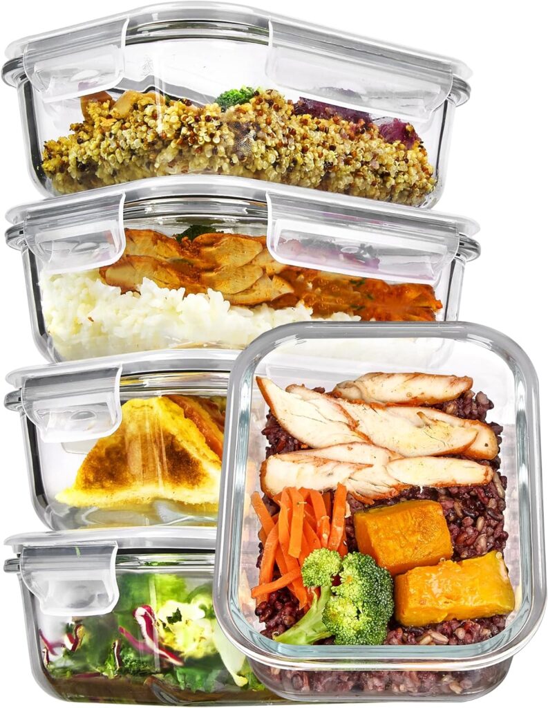 Vtopmart 5-pack 22oz glass storage containers for meal prep and burrito leftovers
