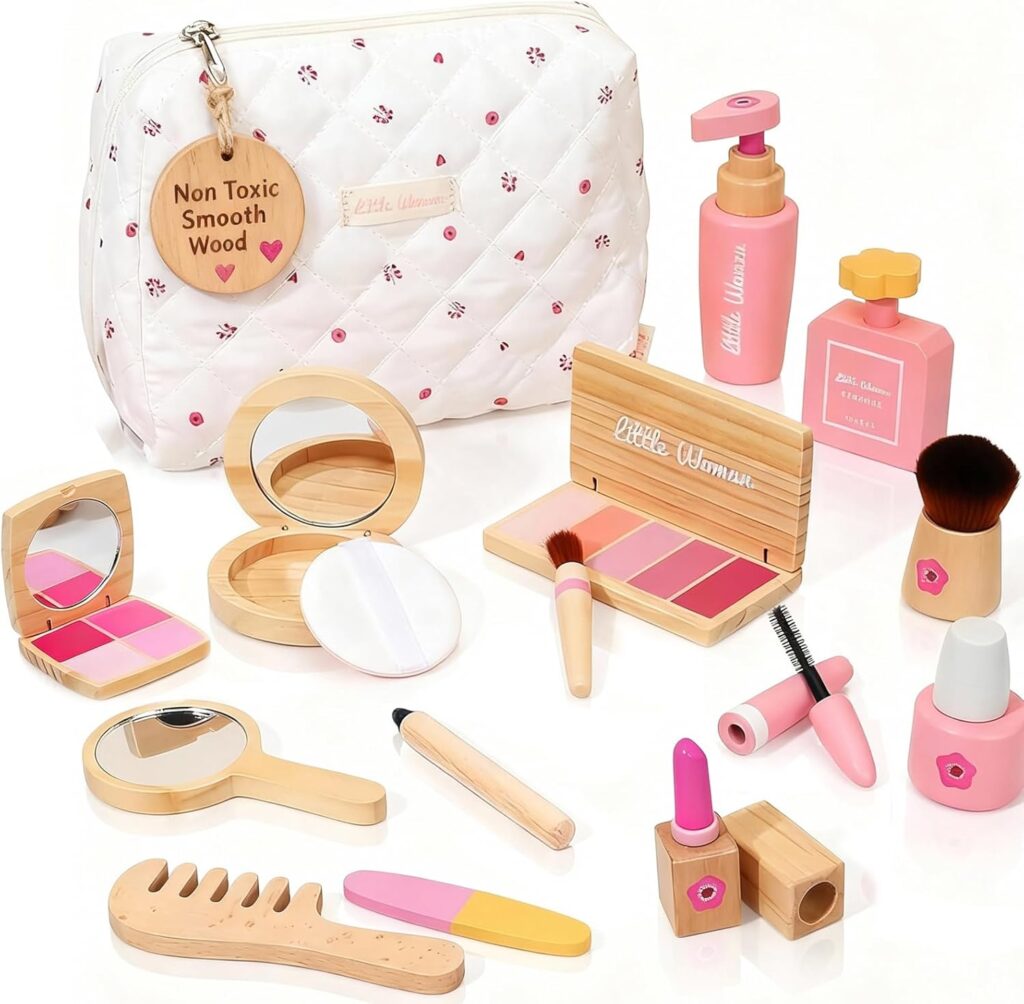 Natural wood Montessori spa play set with wooden spa accessories for ASMR