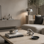 chrome home decor chandelier vases mirror and side table in modern living room