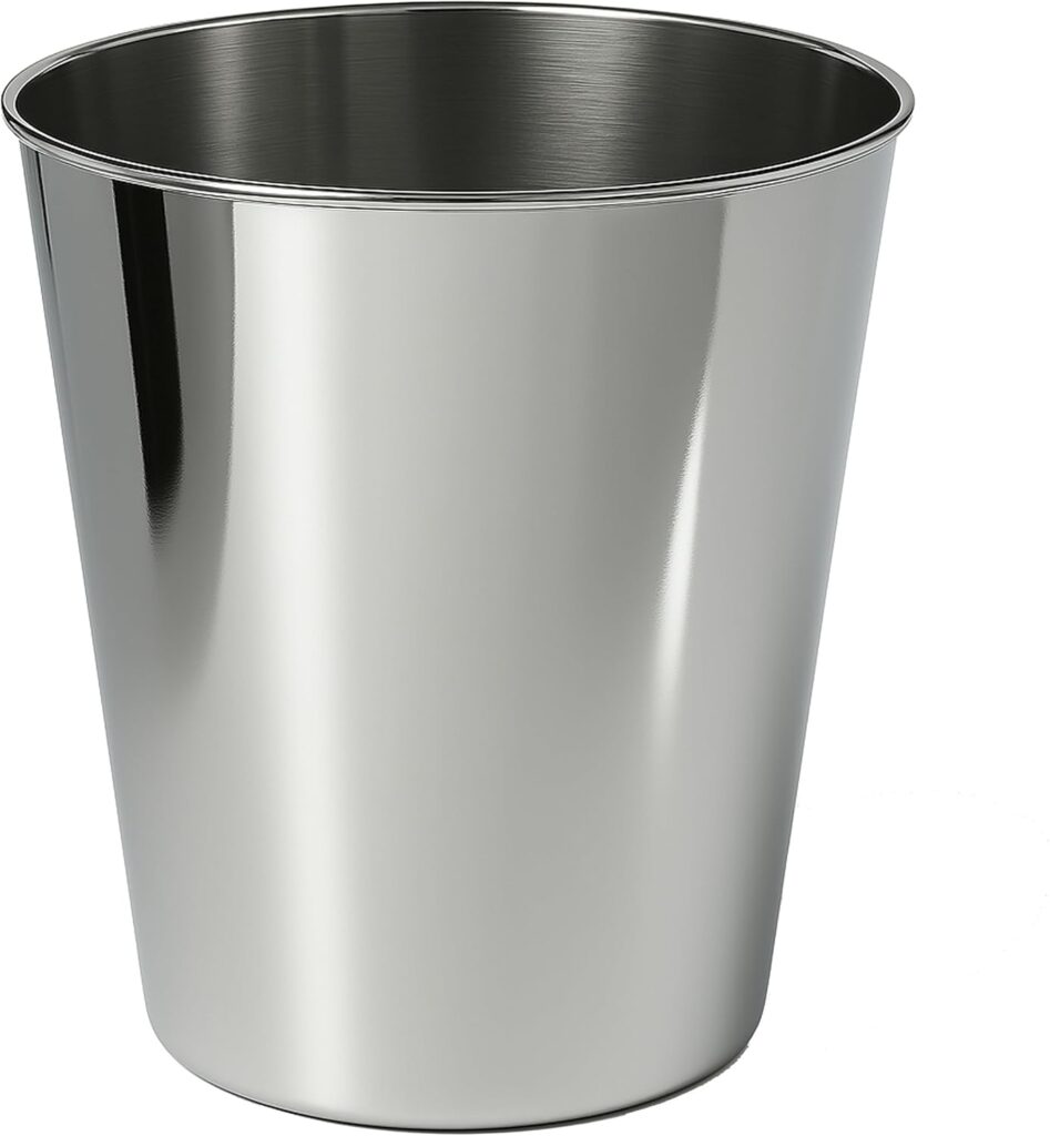 Happimess Nolan 2-gallon polished steel wastebasket lidless mechanical finish