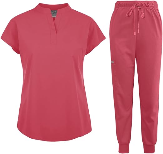 	Niaahinn magenta jogger scrubs set with multi pockets for nurse ASMR roleplay