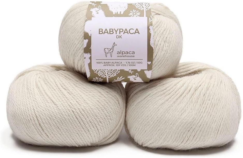 100% baby alpaca yarn 3 skeins white DK weight for decorative knitted scarf