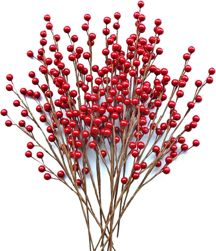 12-piece artificial red berry stems 13.5 inch for mason jar fall decor