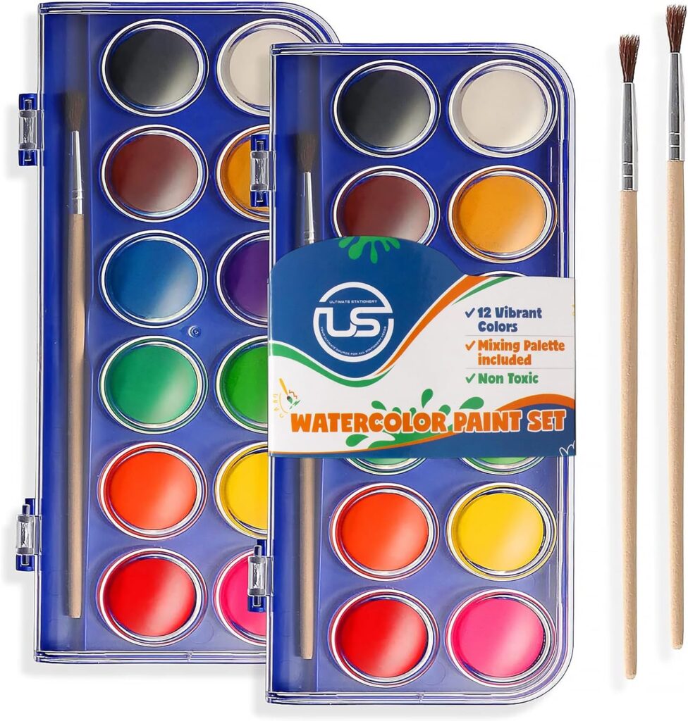 2-pack watercolor paint set 12 vivid colors with mixing palette for kids fall crafts
