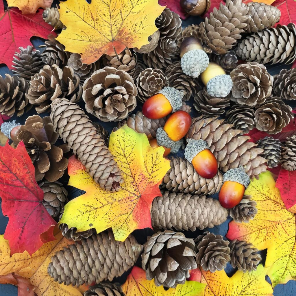 200-piece natural pinecones acorns and maple leaves set for mason jar fall table decor