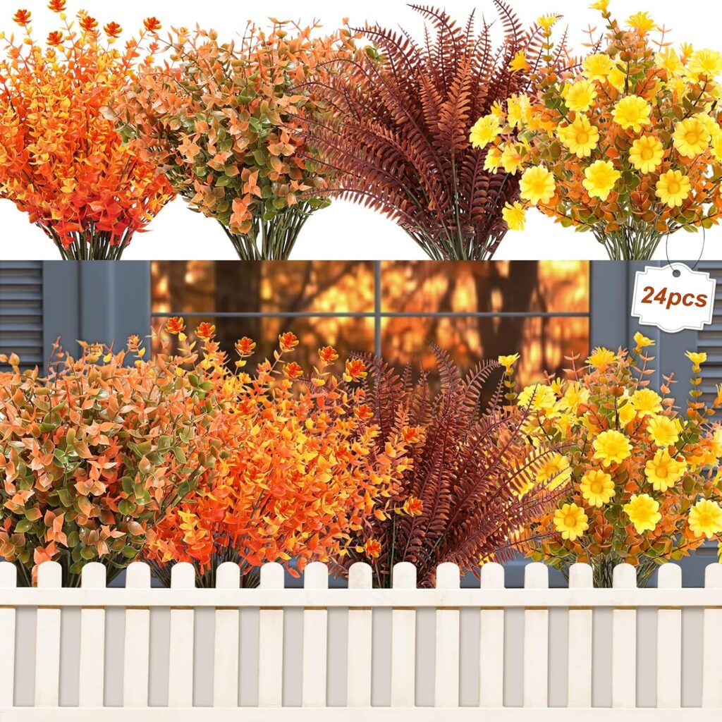 24-bundle artificial fall mums UV resistant for mason jar autumn floral display