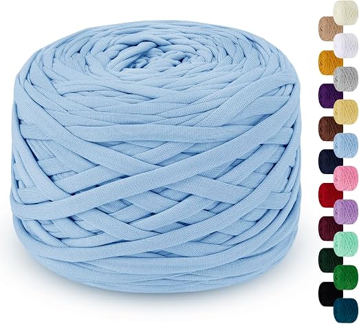 Sky blue t-shirt yarn stretchy for cute bow baguette crochet bag