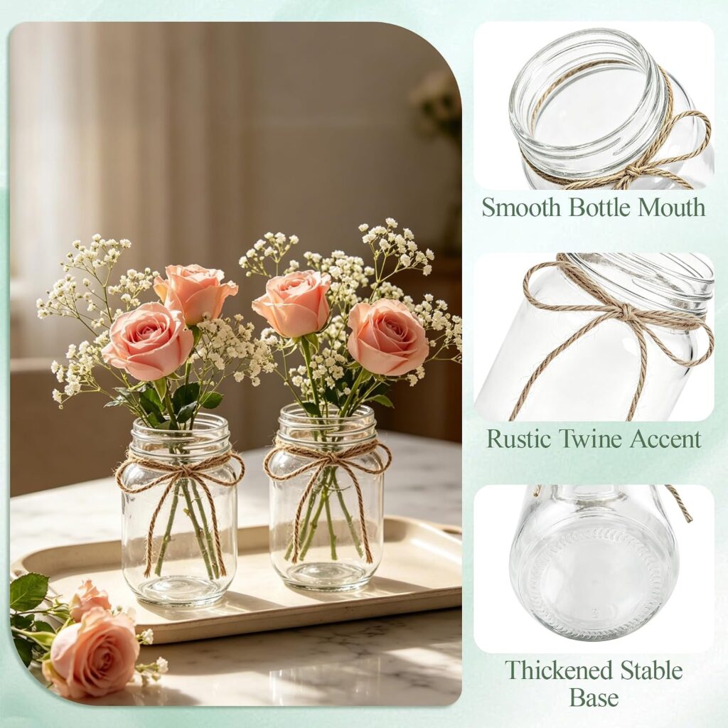 12-pack vintage glass flower vases with rope for rustic fall mason jar decor