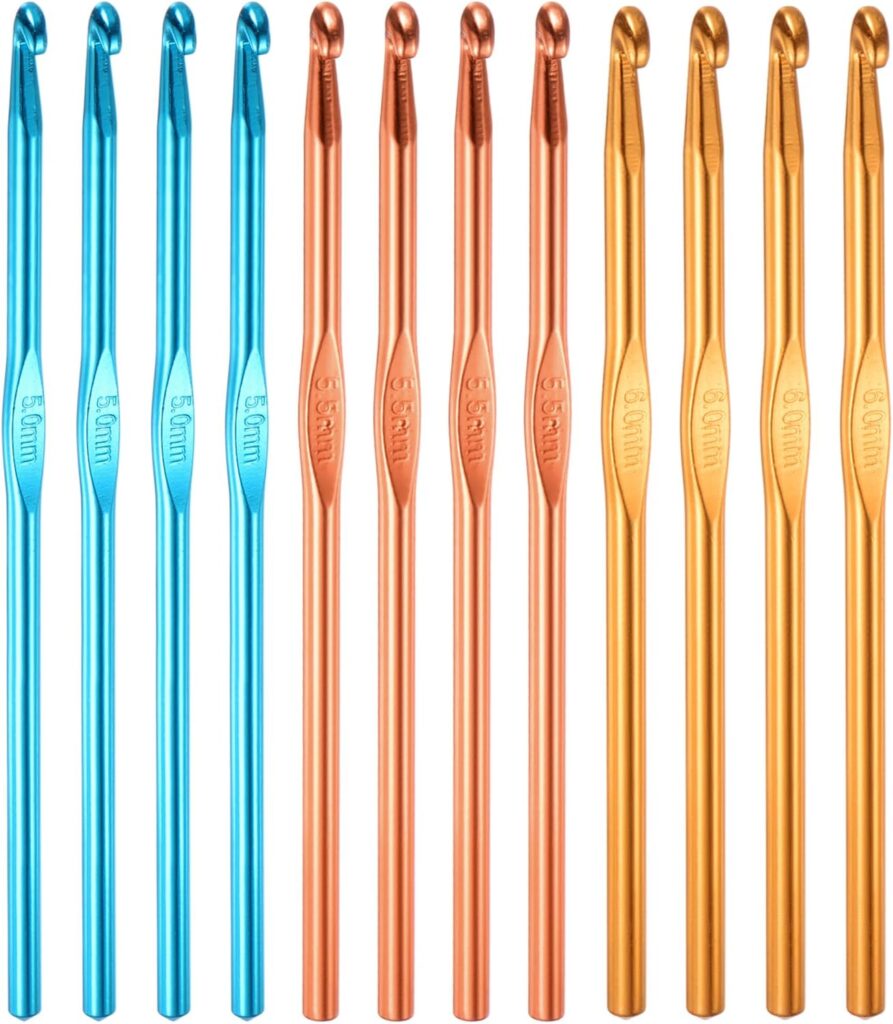 Blue aluminum crochet hooks set for terracotta beginner crochet bag
