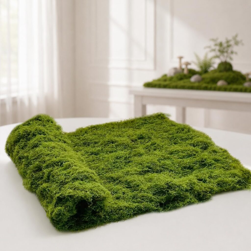 Artificial fake moss mat 39x39 inch cuttable dark green for DIY moss wall