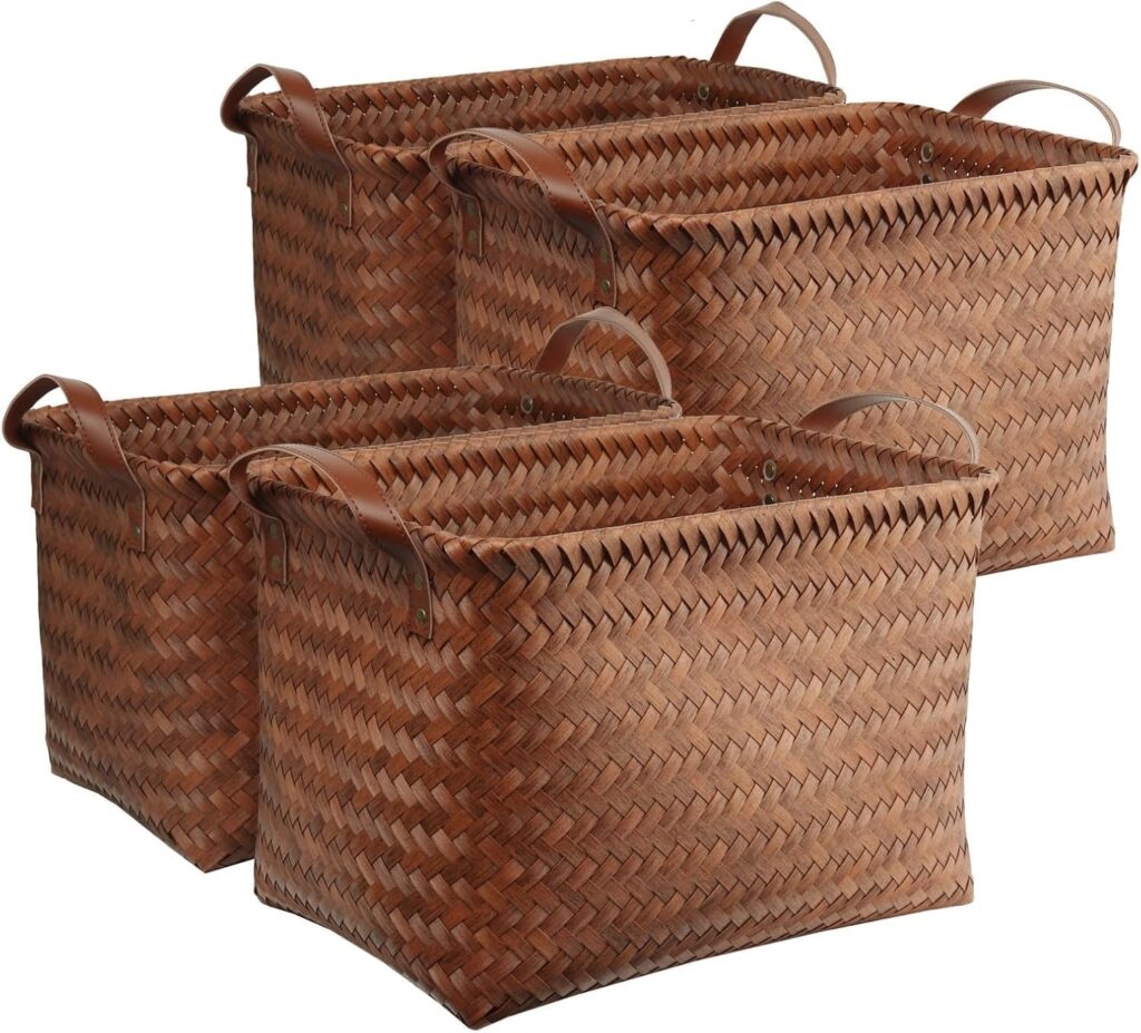 BROWNLILY handwoven wicker storage baskets pack of 4 brown for bathroom and laundry