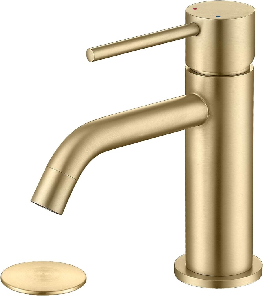 Brushed gold single hole bathroom faucet with pop-up drain matte gold NSF lead-free