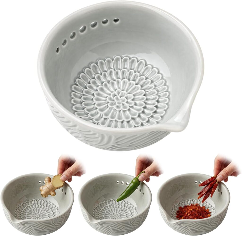 3-in-1 ceramic herb peeling and grater bowl for garlic ginger and herbs