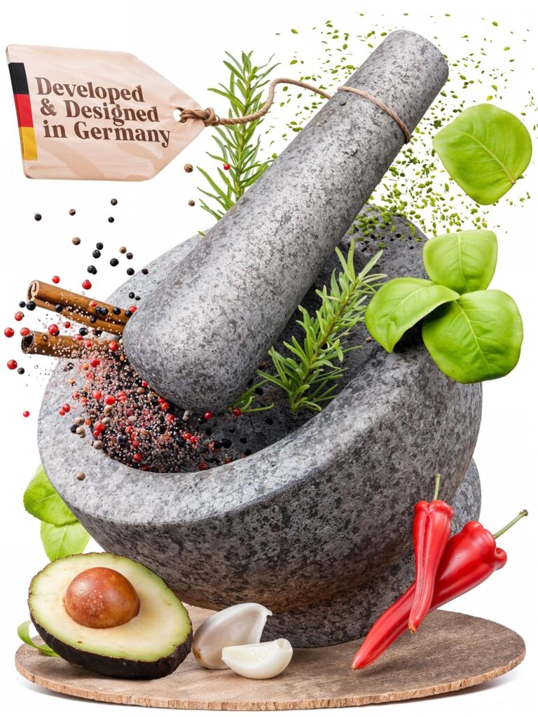 ChefSofi 6-inch gray granite mortar and pestle for crushing herbs and making pesto