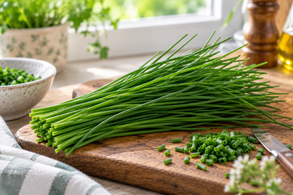 Fresh chives common culinary herb for eggs baked potato and cream cheese
