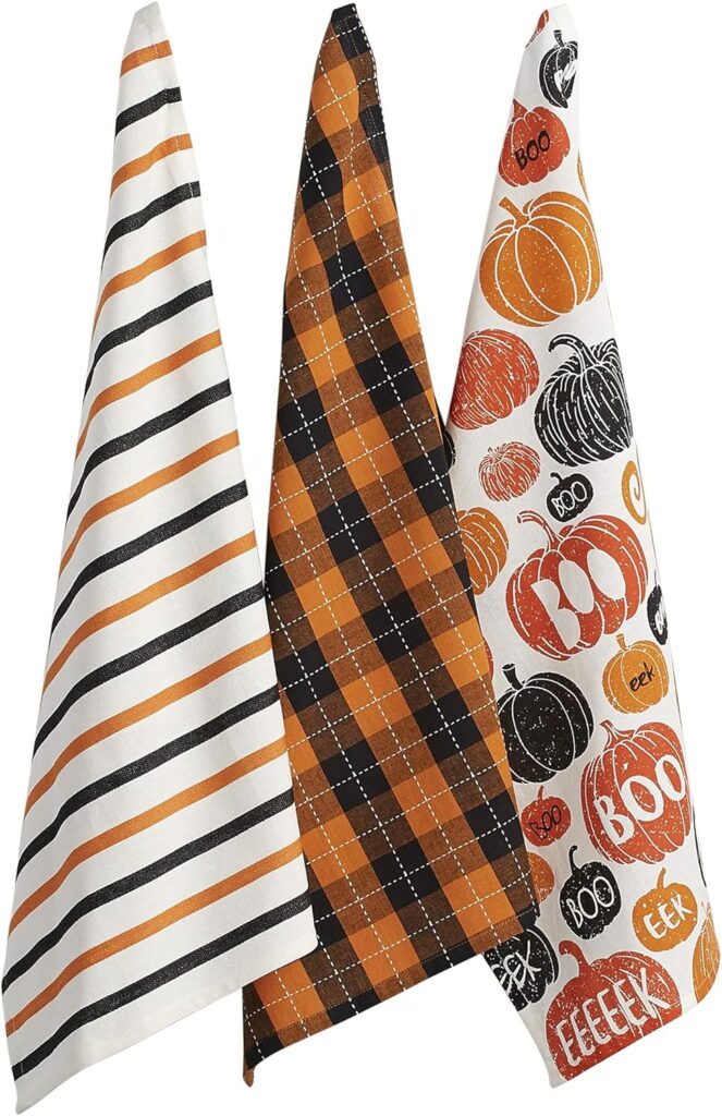 DII Halloween hand towels set of 3 cotton 18x28 inch pumpkin boo print