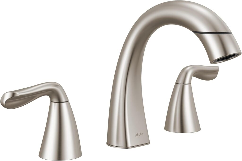 Delta Arvo brushed nickel widespread bathroom faucet 3-hole with SpotShield technology