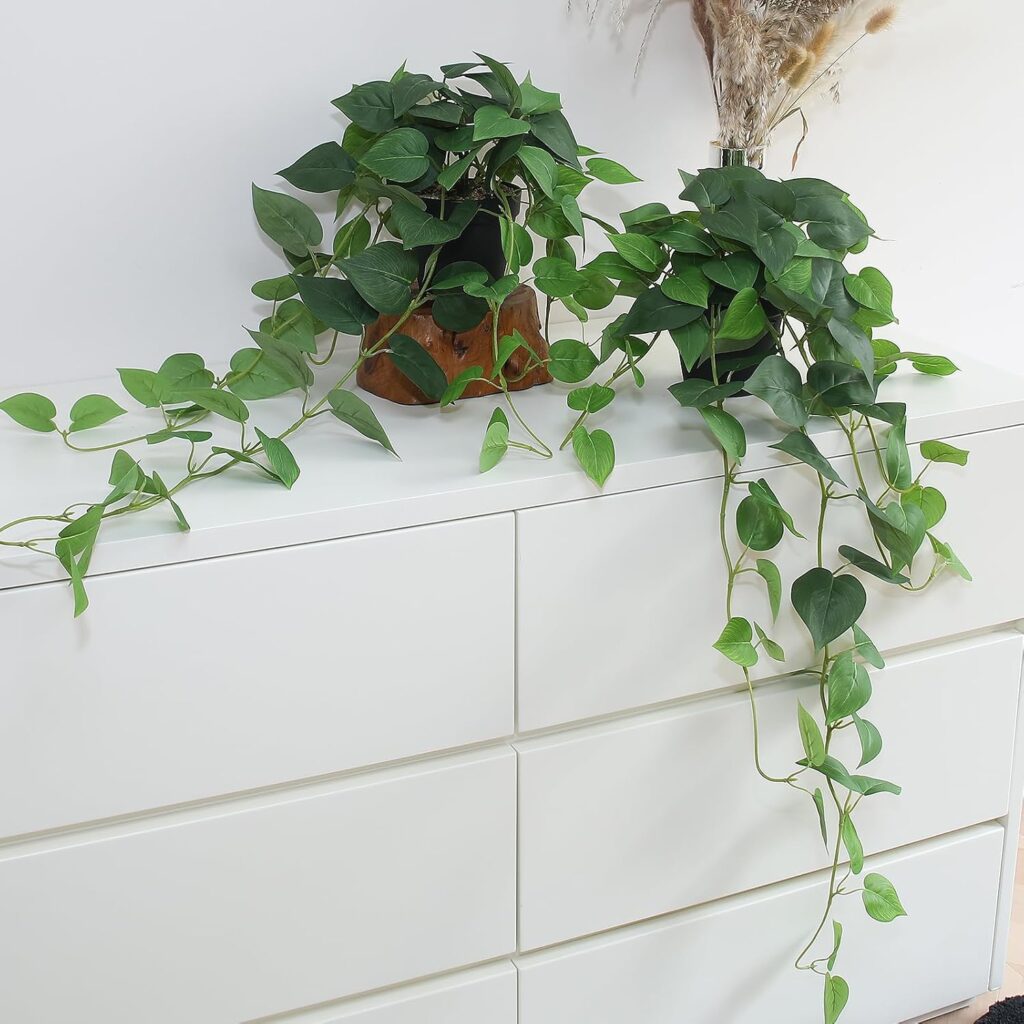 Fake pothos hanging plants faux ivy trailing for indoor bathroom decor