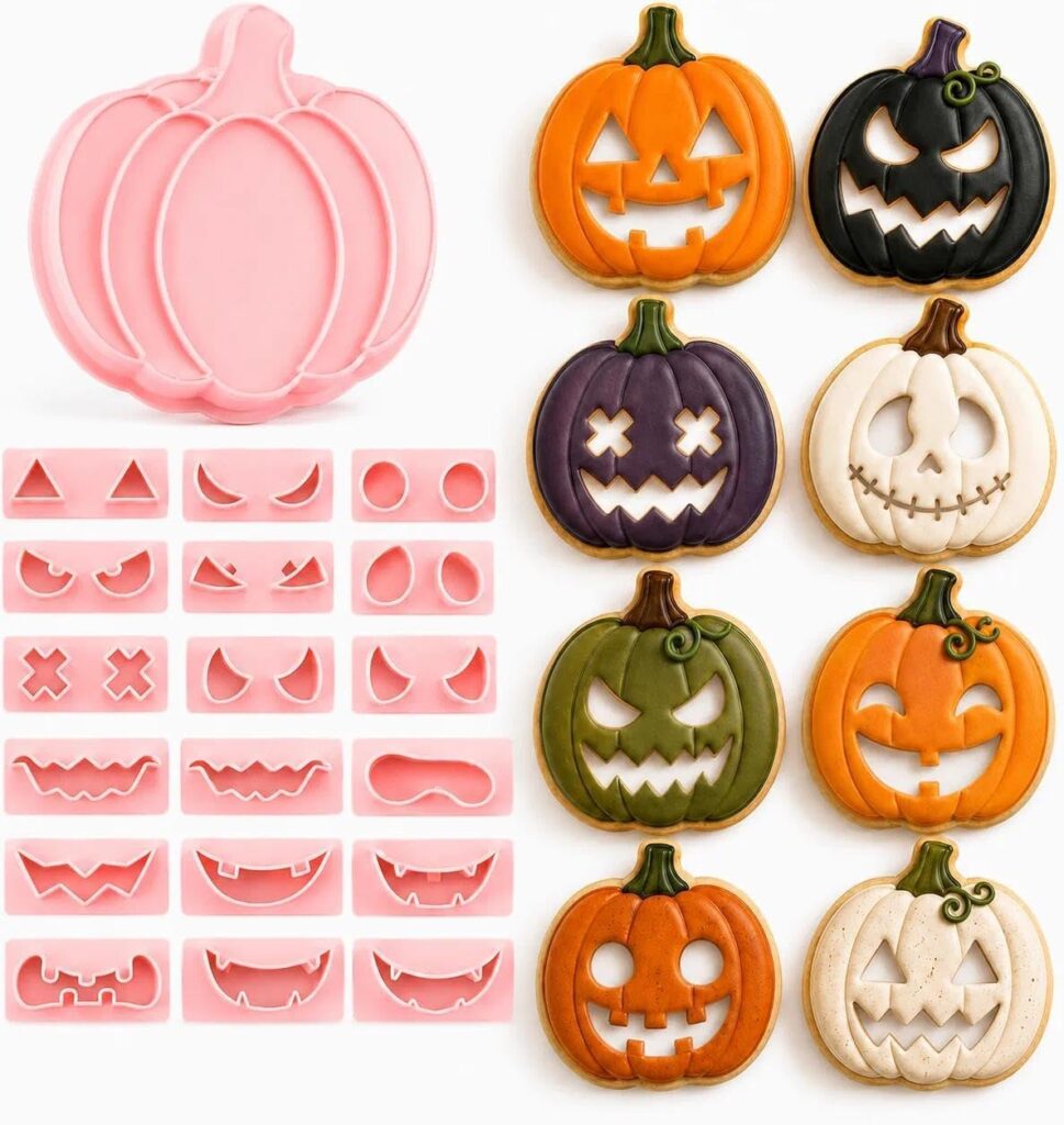 Halloween cookie cutters and stamps set plastic pumpkin with replaceable expressions