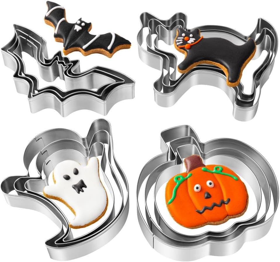 12-piece stainless steel Halloween cookie cutters pumpkin ghost bat and cat