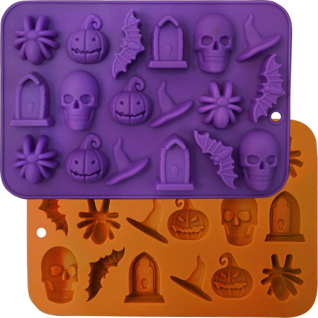 Halloween silicone molds 2-pack 3D skull pumpkin bat ghost witch shapes