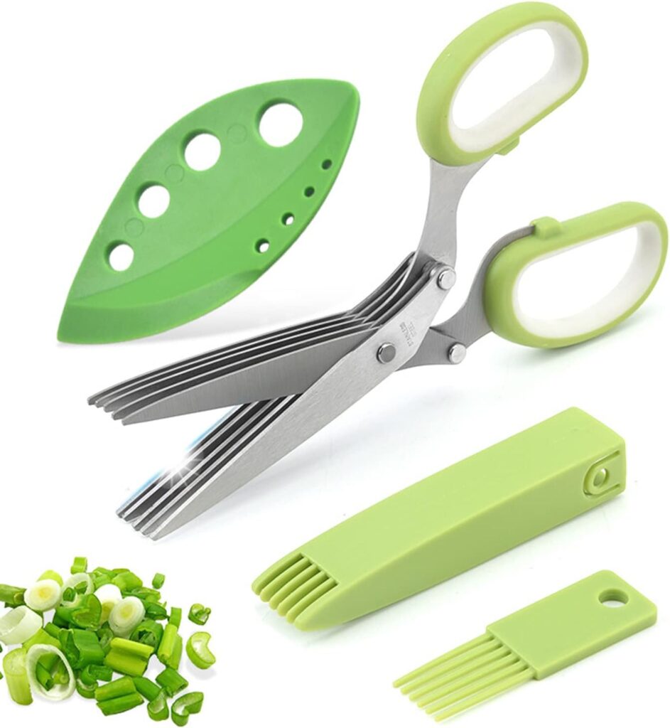 5-blade herb scissors set with cleaning comb for cutting cilantro and chives