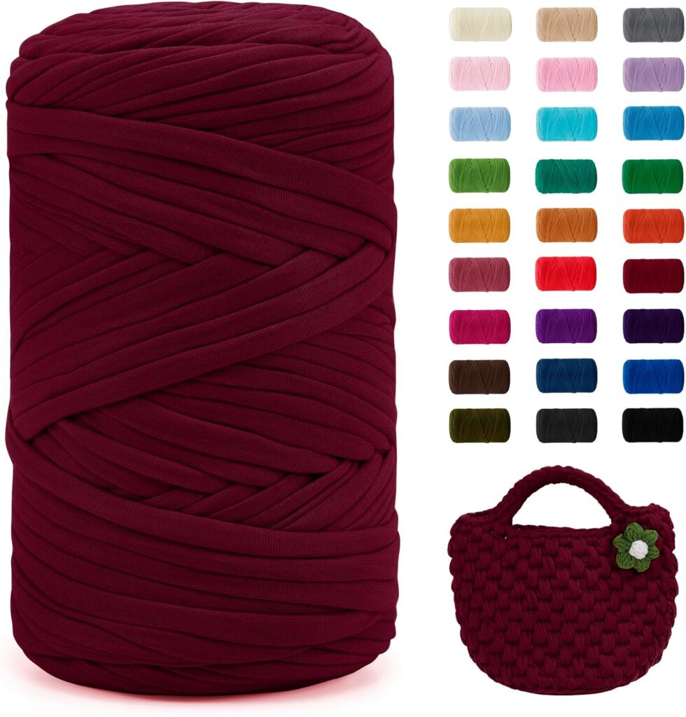 Dark burgundy t-shirt yarn 500g for woven adjustable handle crochet bag