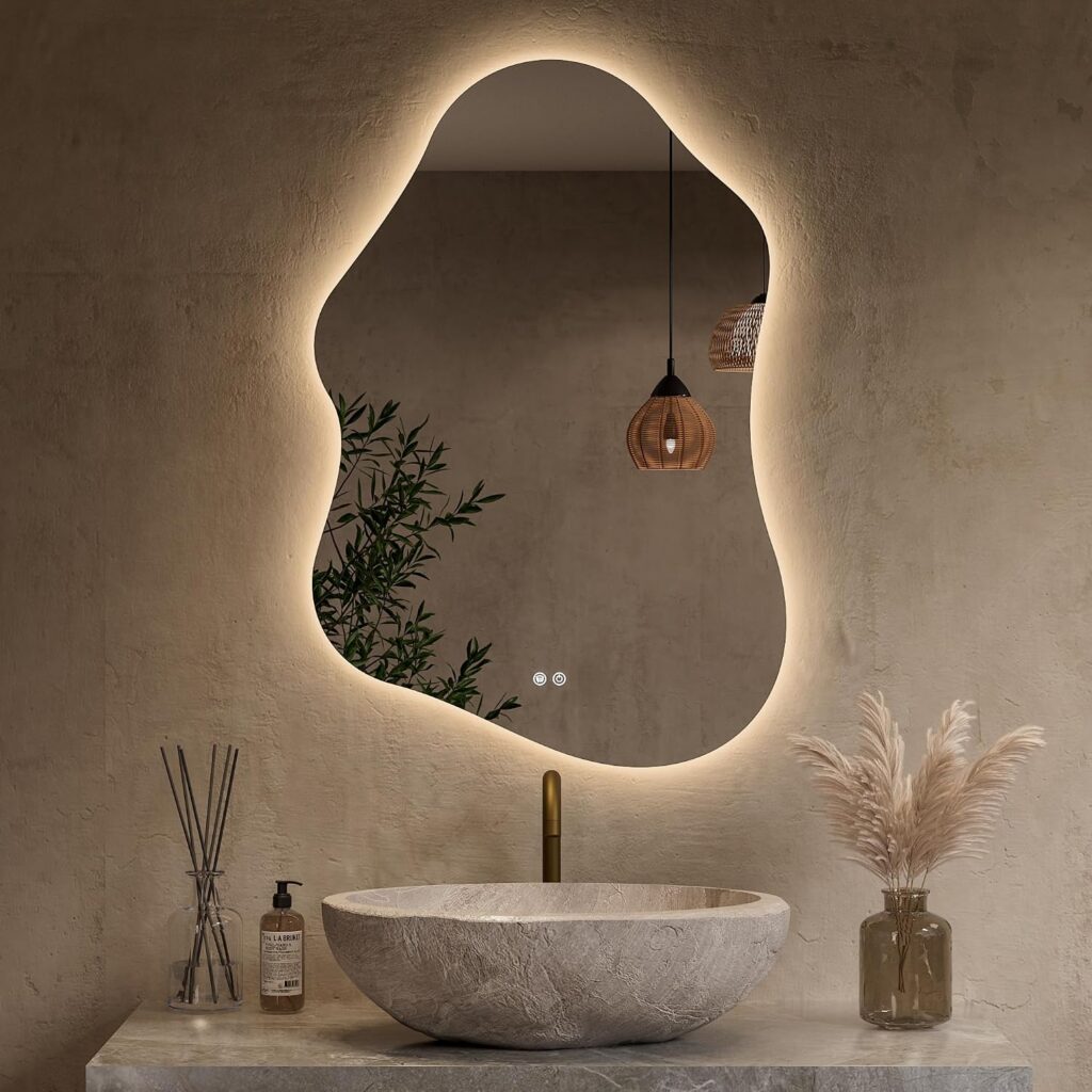 Keonjinn irregular cloud LED bathroom mirror backlit with defogging and three color temperatures